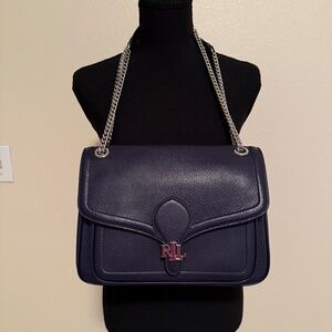 Lauren Ralph Lauren Pebbled Medium Bradley Bag in Navy Blue